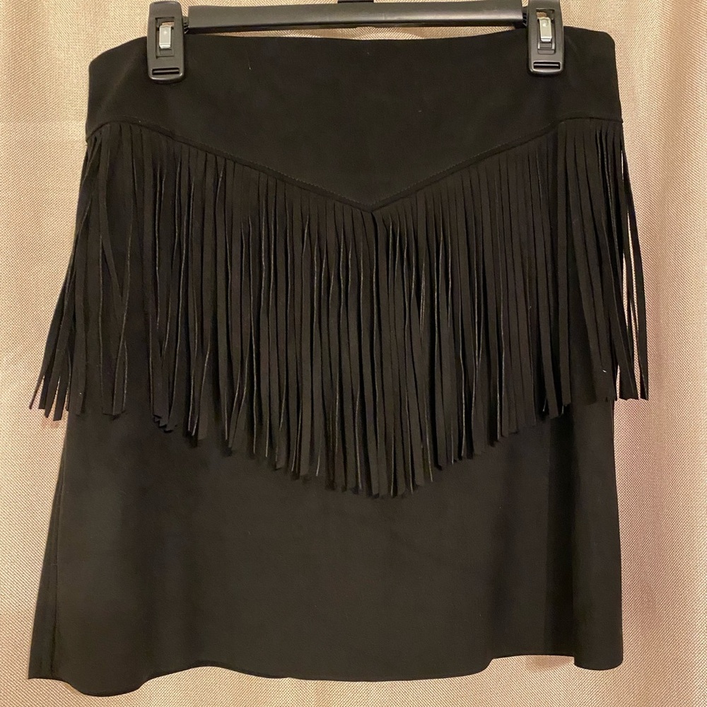 Gianni Bini black suede fringe skirt
